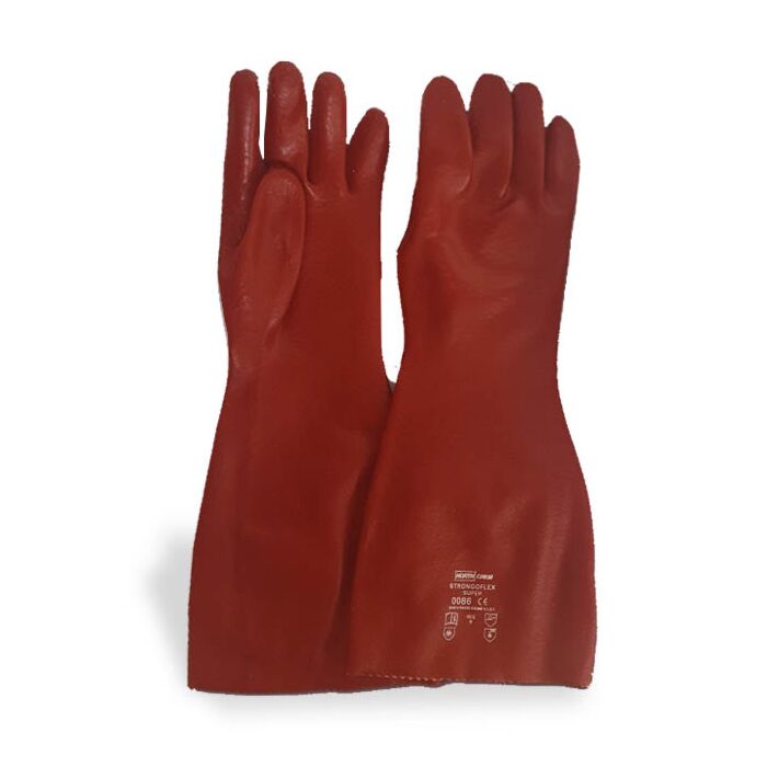 North Chem Strongoflex Super Red PVC Chemical Gauntlets Size 9