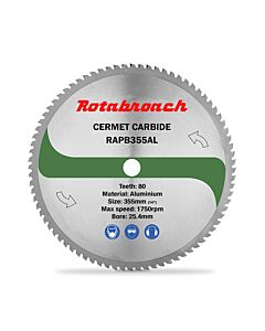 Rotabroach 14" 355mm 80T Cermet Carbide Aluminium Metal Cutting Saw Blade